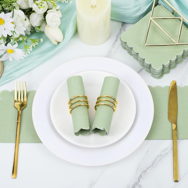 NatNarr 120 Pcs Cocktail Napkins Sage Green Napkins Disposable Dessert Beverage Napkin Scalloped Paper Napkin for Wedding, Bridal Baby Shower, Birthday, 5 x 5 Inch - Image 4